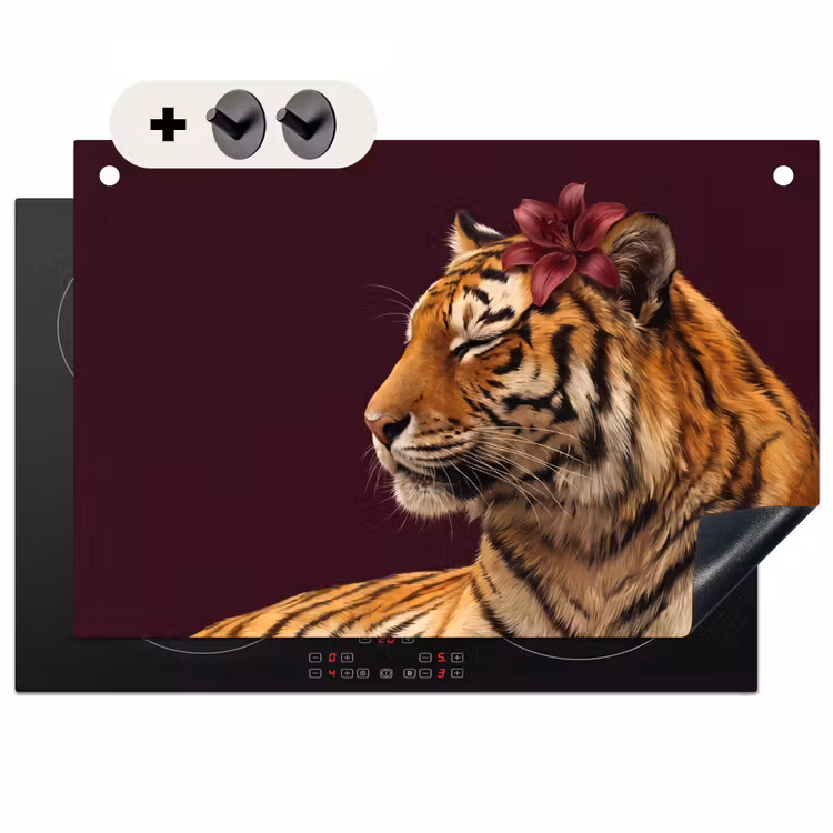Inductiebeschermer & spatscherm (2in1) - Tijger - Bloem - Dieren — 1