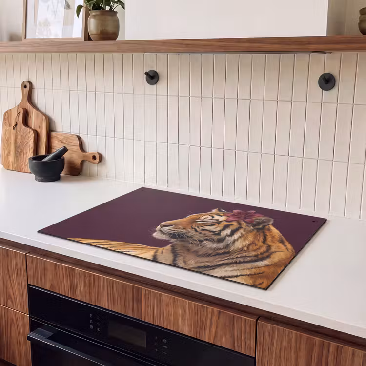 Inductiebeschermer & spatscherm (2in1) - Tijger - Bloem - Dieren — 3