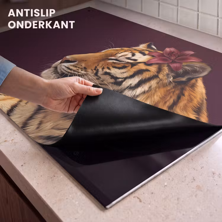 Inductiebeschermer & spatscherm (2in1) - Tijger - Bloem - Dieren — 4