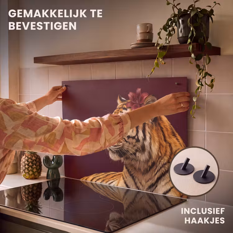 Inductiebeschermer & spatscherm (2in1) - Tijger - Bloem - Dieren — 7