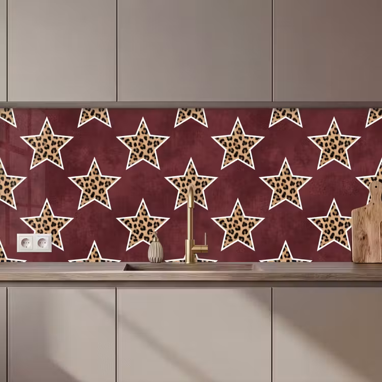 Keuken achterwand - Sterren - Luipaardprint - Rood — 1