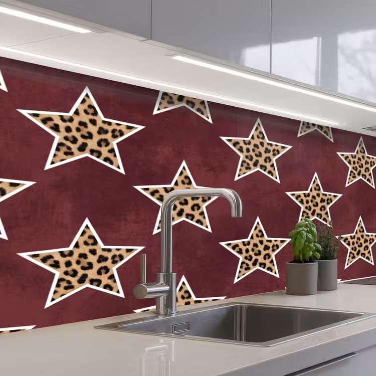 Keuken achterwand - Sterren - Luipaardprint - Rood — 2