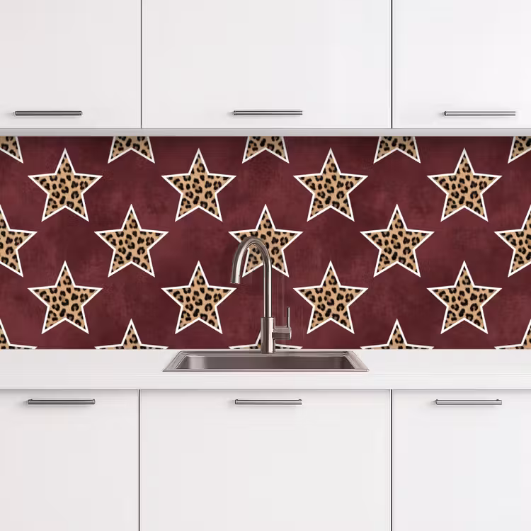 Keuken achterwand - Sterren - Luipaardprint - Rood — 4