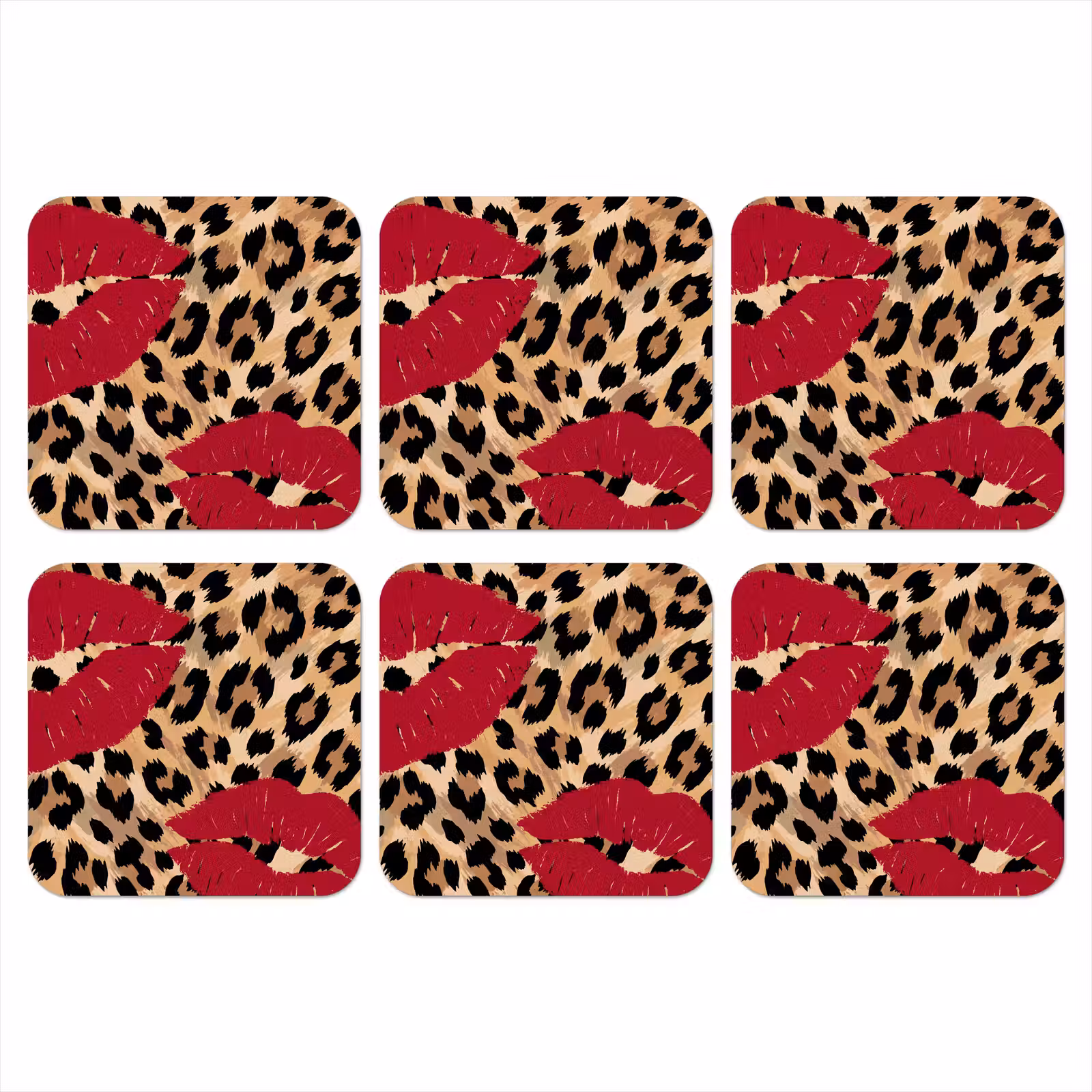 Onderzetter - Kusafdruk - Dierenprint - Rood — 1
