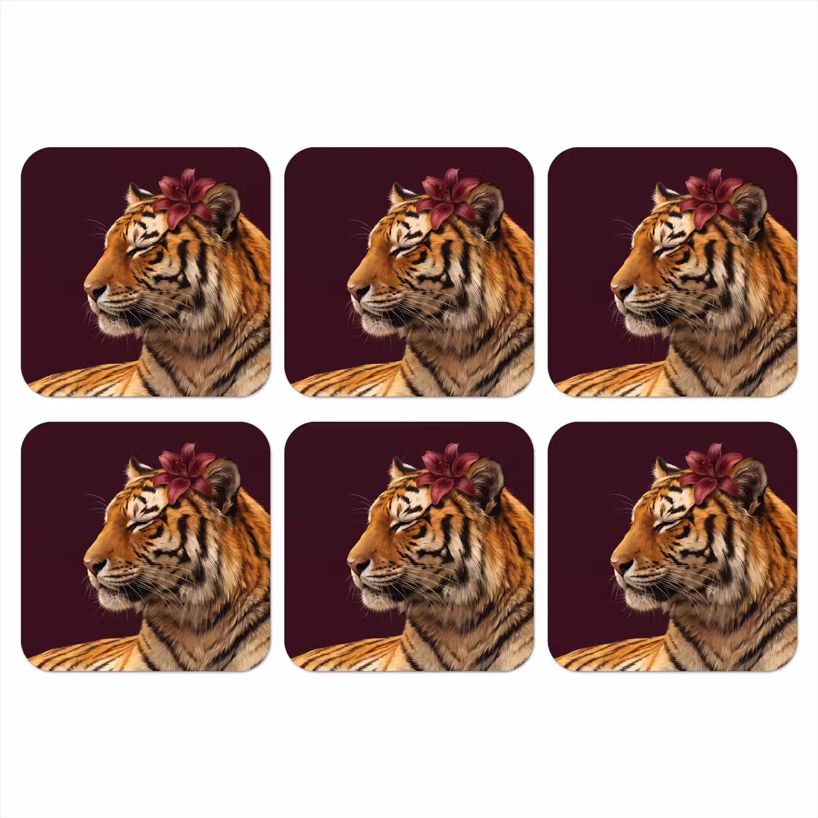 Onderzetter - Tijger - Bloem - Dieren — 1
