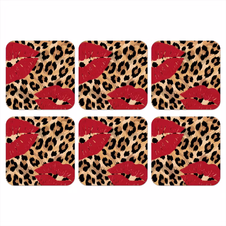 Onderzetter - Kusafdruk - Dierenprint - Rood — 1