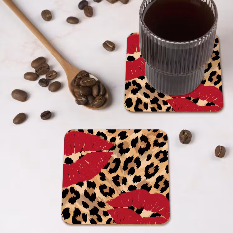 Onderzetter - Kusafdruk - Dierenprint - Rood — 4