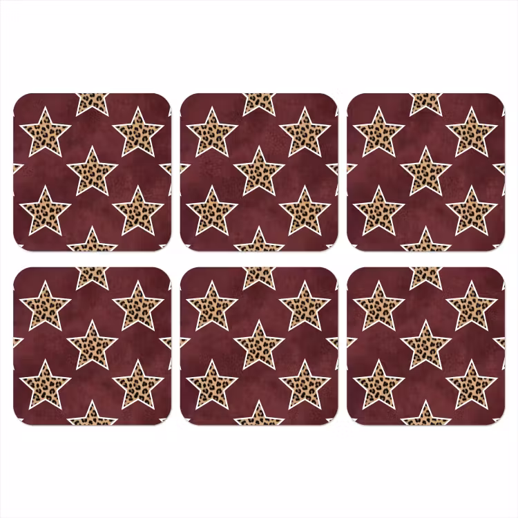 Onderzetter - Sterren - Luipaardprint - Rood — 1