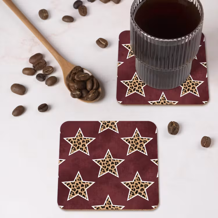 Onderzetter - Sterren - Luipaardprint - Rood — 4