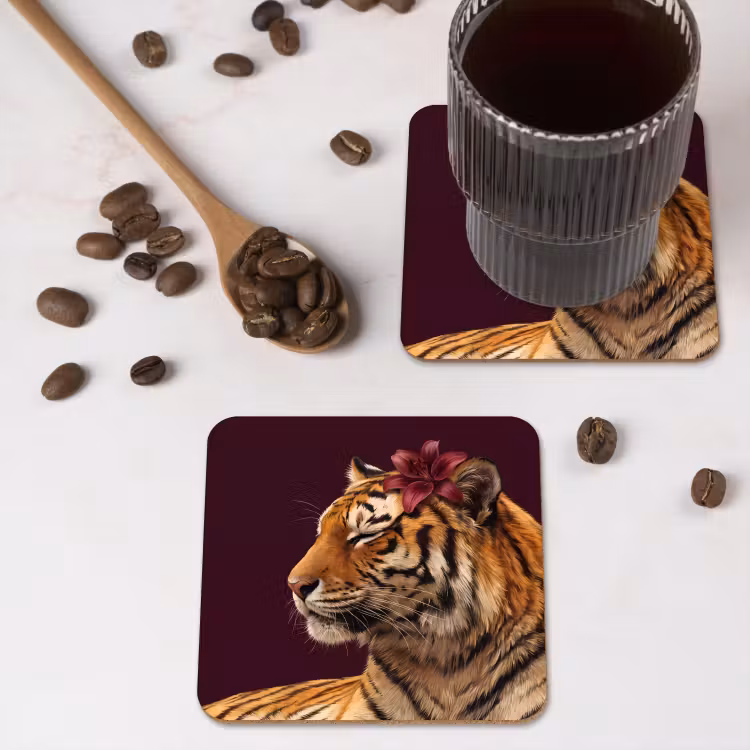 Onderzetter - Tijger - Bloem - Dieren — 4