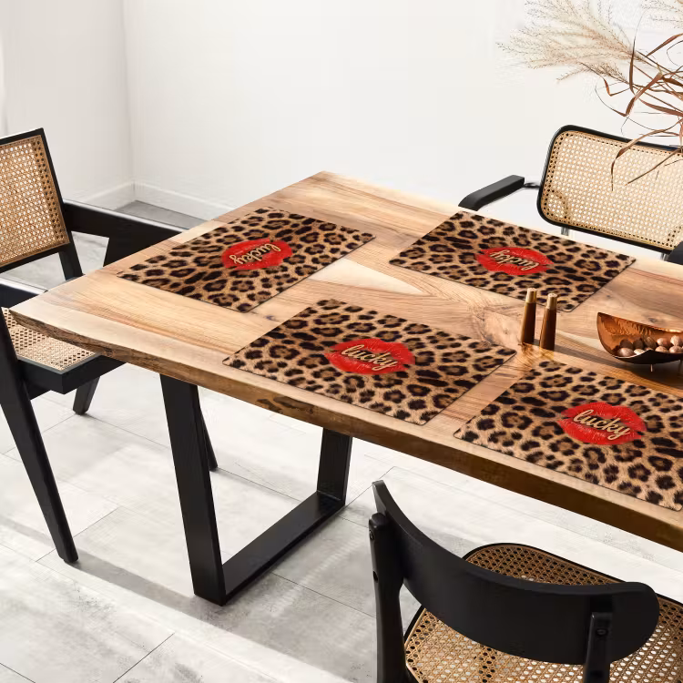 Placemat - 6 stuks - Dierenprint - Lippen - Rood — 3