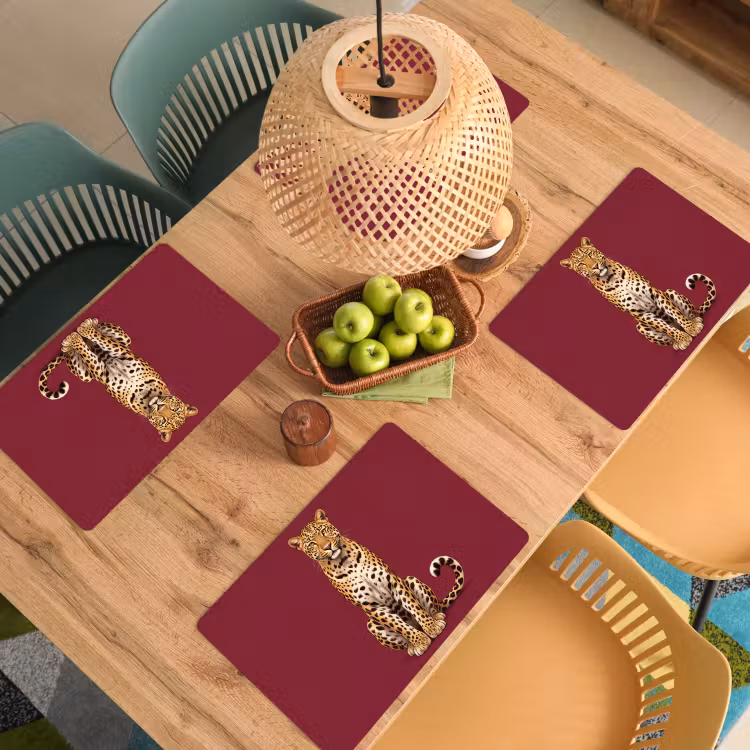 Placemat - 6 stuks - Kat - Dieren - Rood — 4