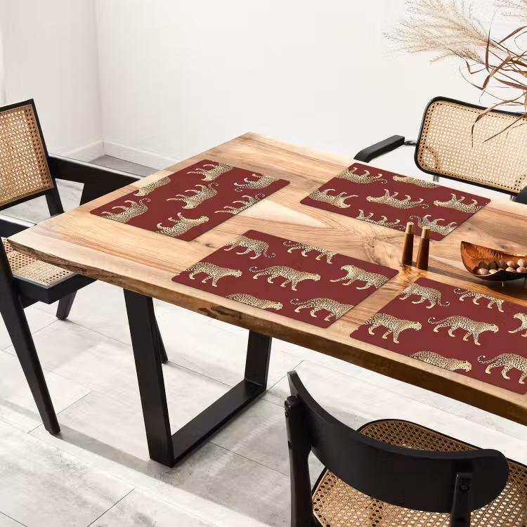 Placemat - 6 stuks - Katten - Patroon - Rood — 3