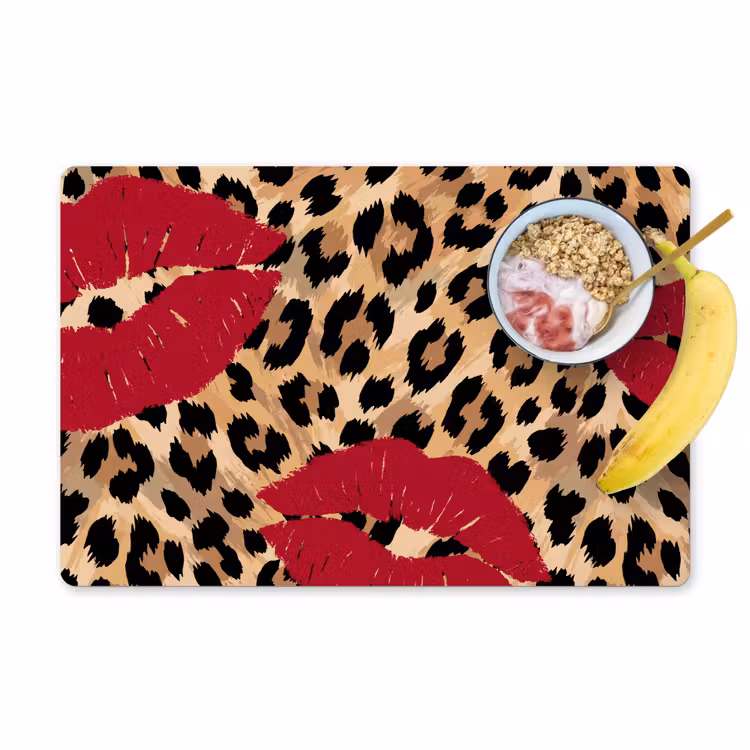 Placemat - 6 stuks - Kusafdruk - Dierenprint - Rood — 1