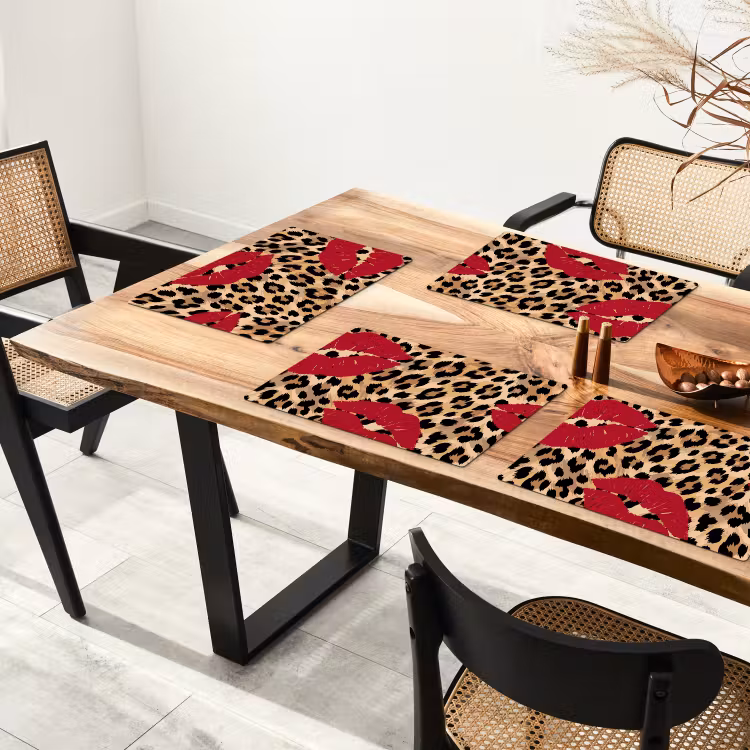 Placemat - 6 stuks - Kusafdruk - Dierenprint - Rood — 3
