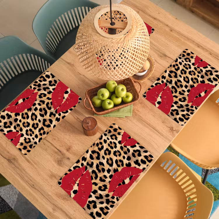 Placemat - 6 stuks - Kusafdruk - Dierenprint - Rood — 4
