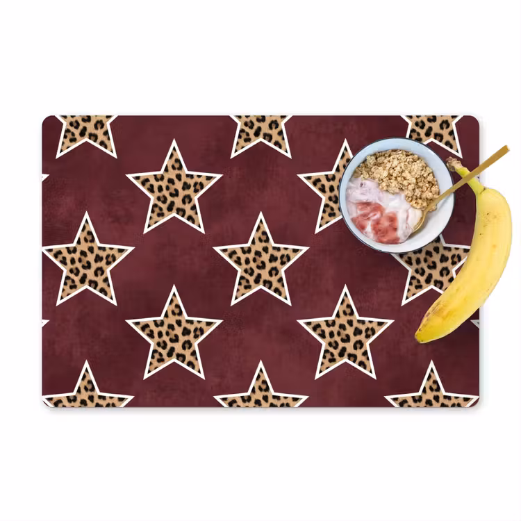 Placemat - 6 stuks - Sterren - Luipaardprint - Rood — 1