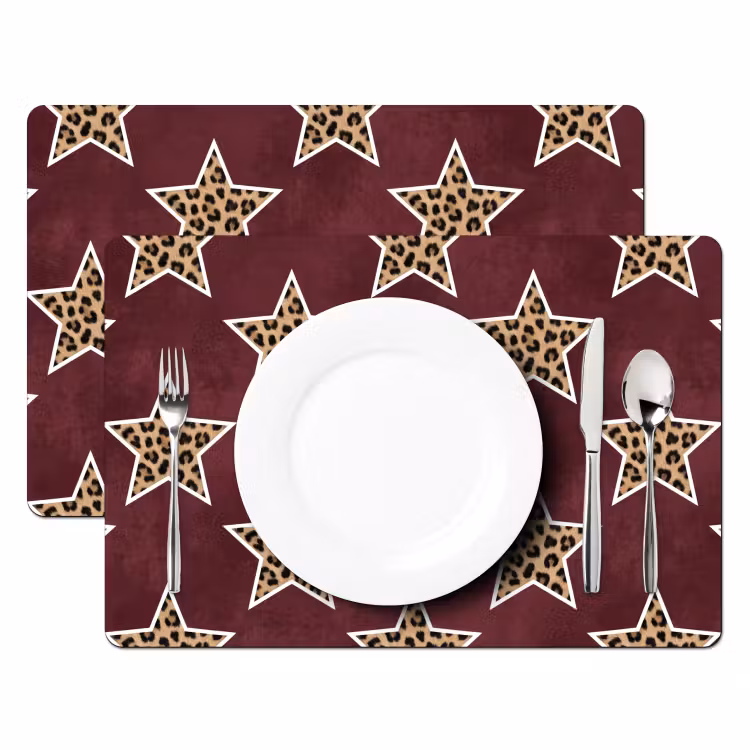 Placemat - 6 stuks - Sterren - Luipaardprint - Rood — 2