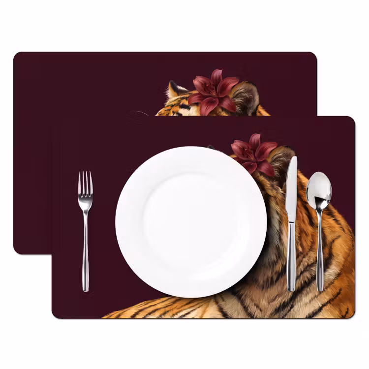 Placemat - 6 stuks - Tijger - Bloem - Dieren — 2