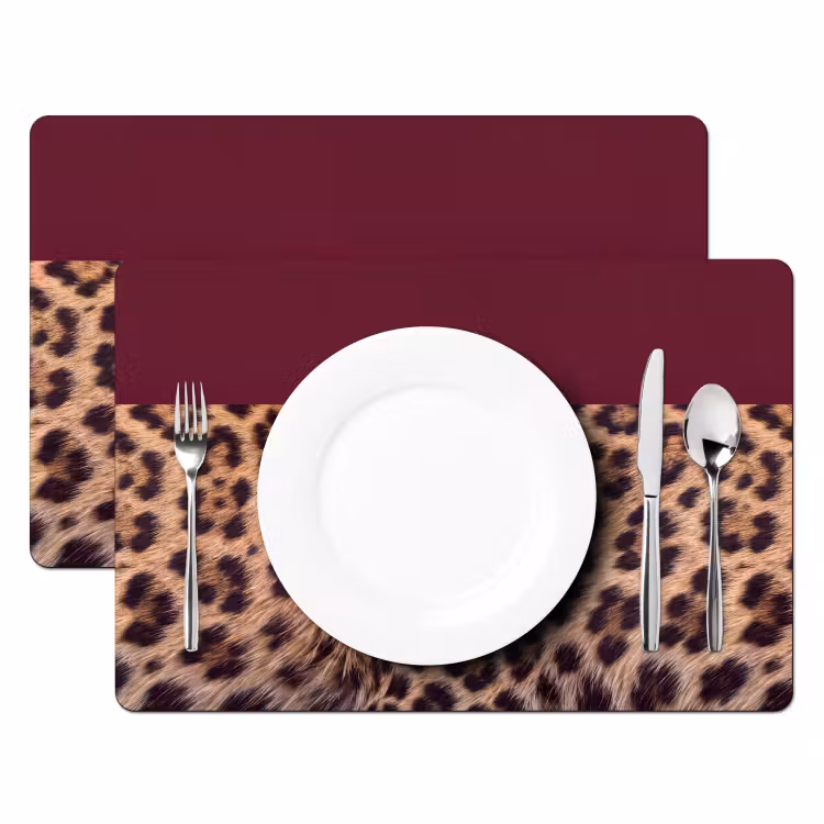 Placemat - 6 stuks - Vacht - Patroon - Bordeaux — 2