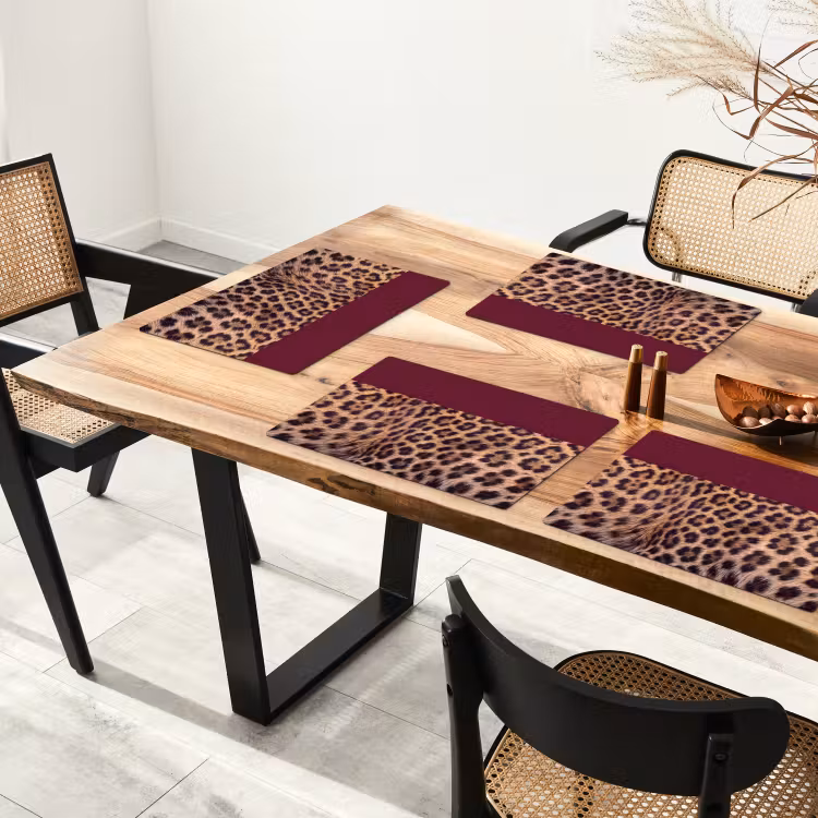Placemat - 6 stuks - Vacht - Patroon - Bordeaux — 3