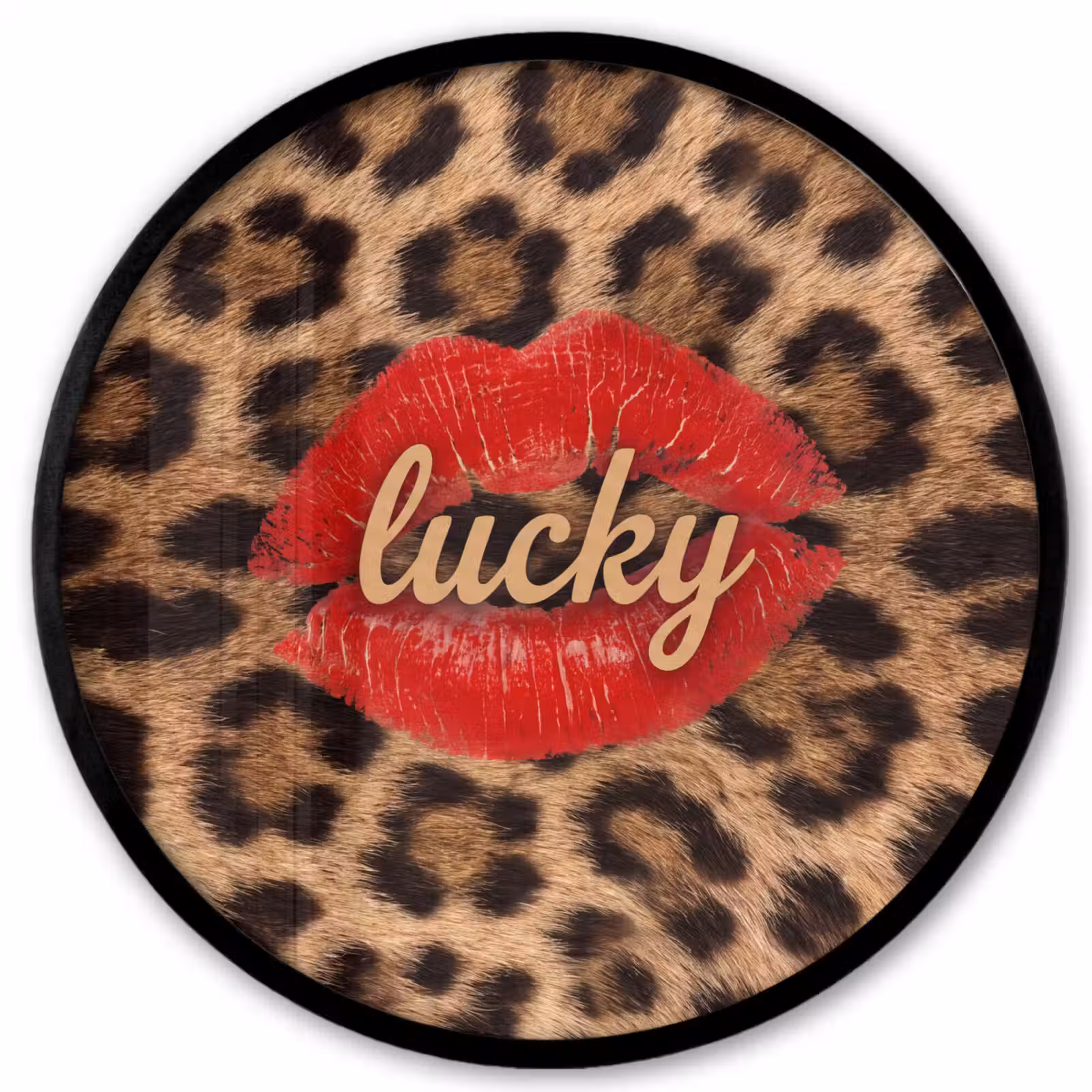 Ronde fotolijst - Dierenprint - Lippen - Rood — 1