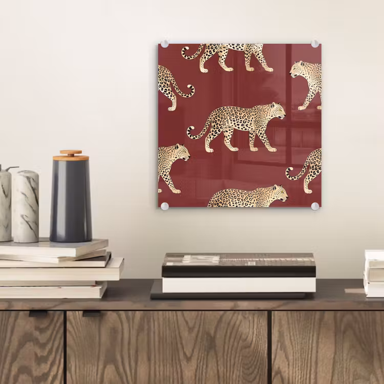 Glas schilderij - Katten - Patroon - Rood — 2