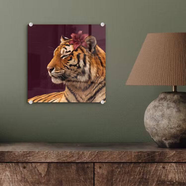 Glas schilderij - Tijger - Bloem - Dieren — 4