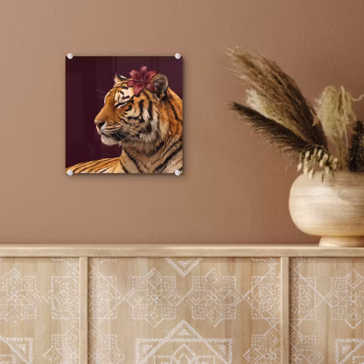 Glas schilderij - Tijger - Bloem - Dieren — 6