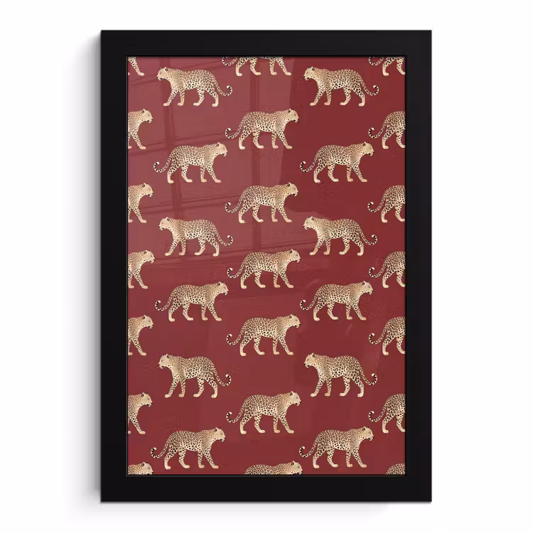 Poster met lijst - Katten - Patroon - Rood — 1