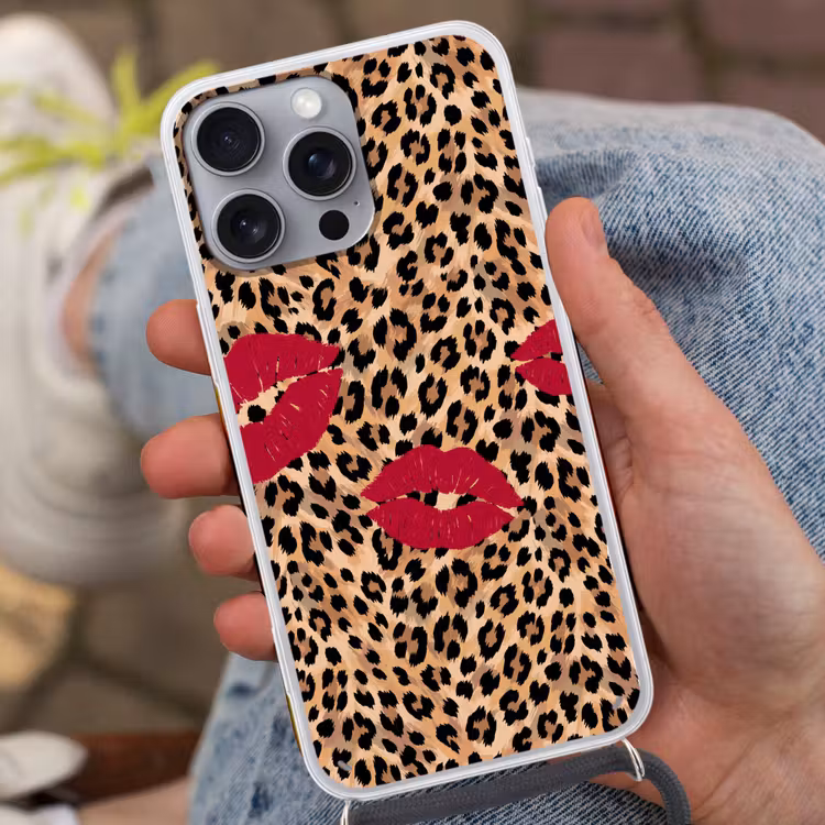 Telefoonhoesje met koord - Kusafdruk - Dierenprint - Rood — 2