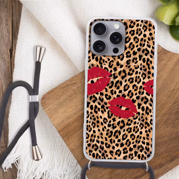 Telefoonhoesje met koord - Kusafdruk - Dierenprint - Rood — 3