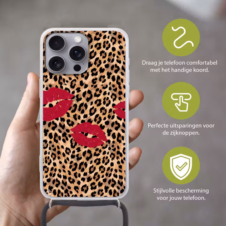 Telefoonhoesje met koord - Kusafdruk - Dierenprint - Rood — 4