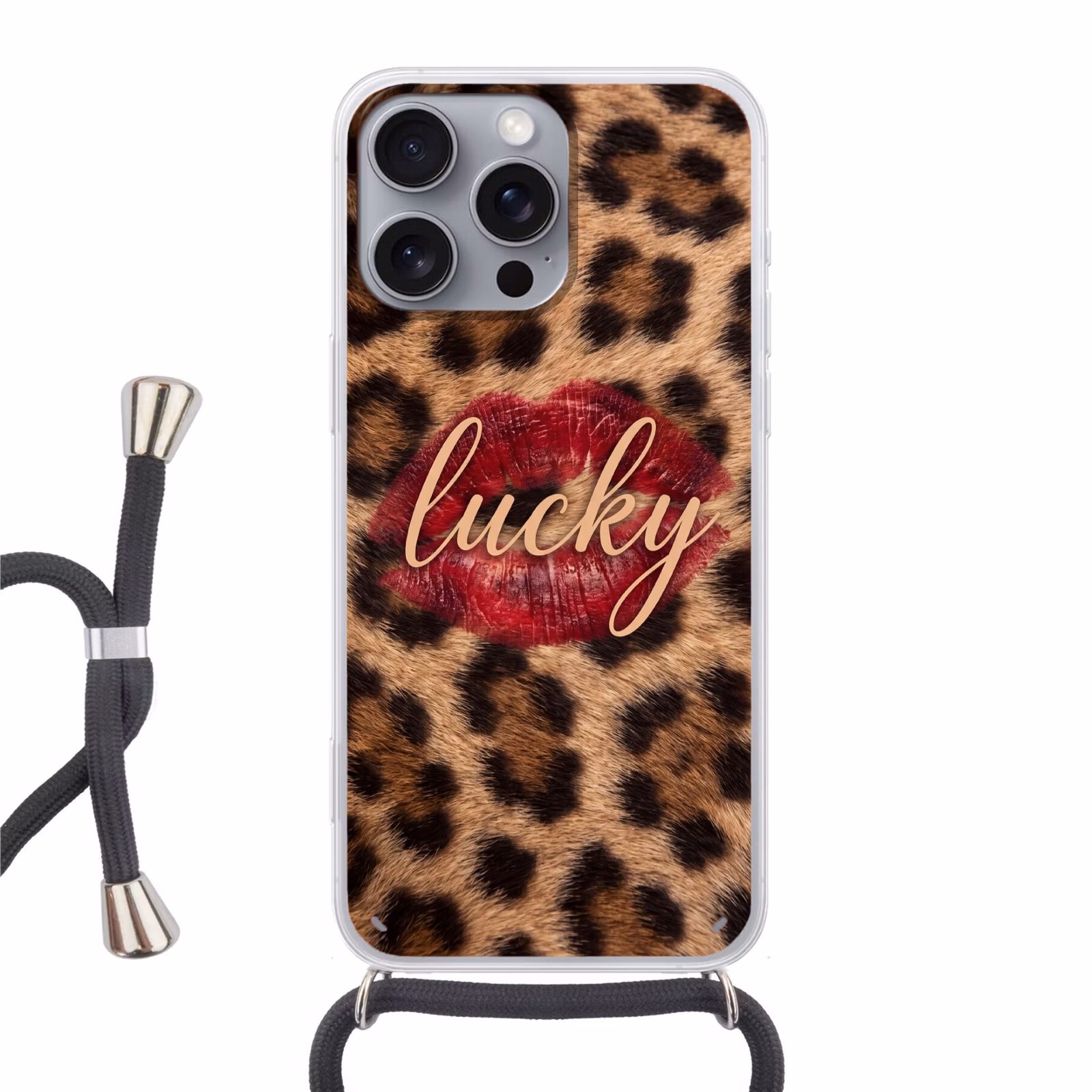 Telefoonhoesje met koord - Dierenprint - Lippen - Rood — 1