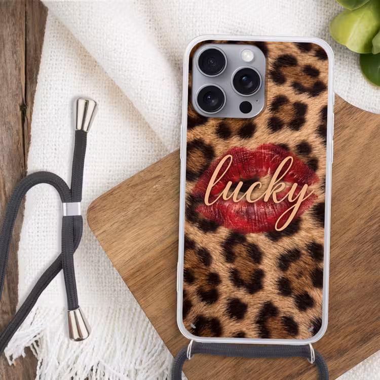 Telefoonhoesje met koord - Dierenprint - Lippen - Rood — 3