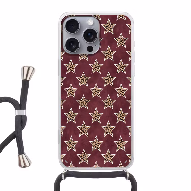 Telefoonhoesje met koord - Sterren - Luipaardprint - Rood — 1
