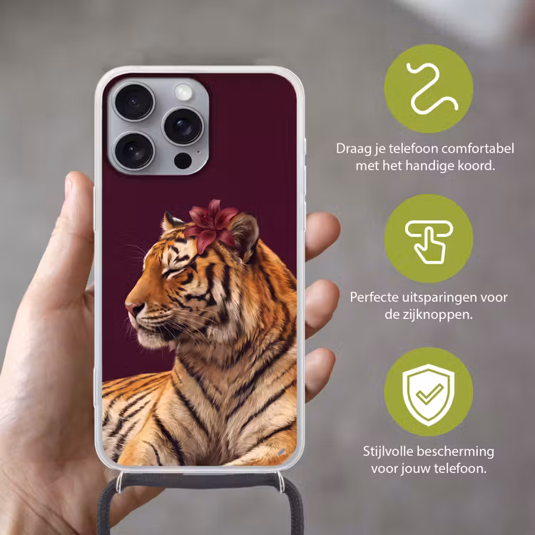 Telefoonhoesje met koord - Tijger - Bloem - Dieren — 4