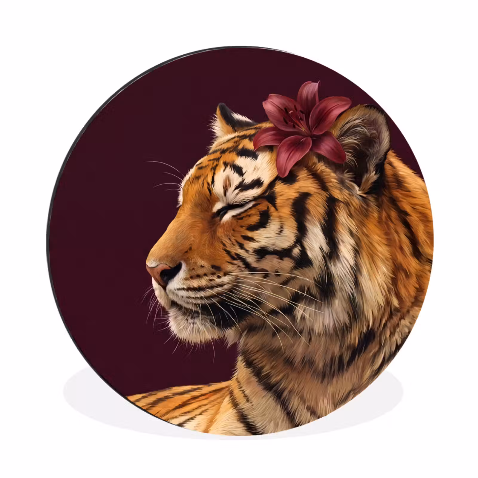 Muurcirkel aluminium - Tijger - Bloem - Dieren — 1