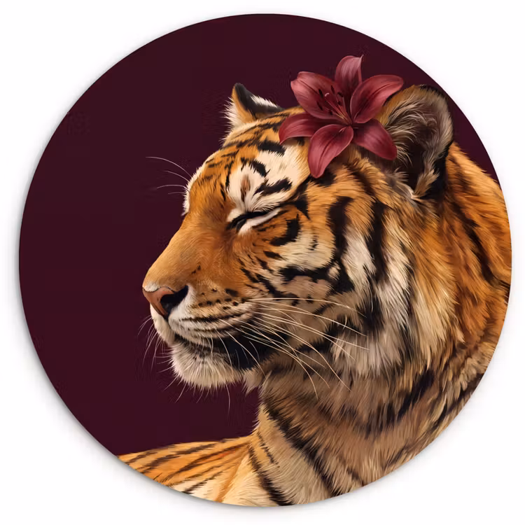 Muurcirkel glas - Tijger - Bloem - Dieren — 1
