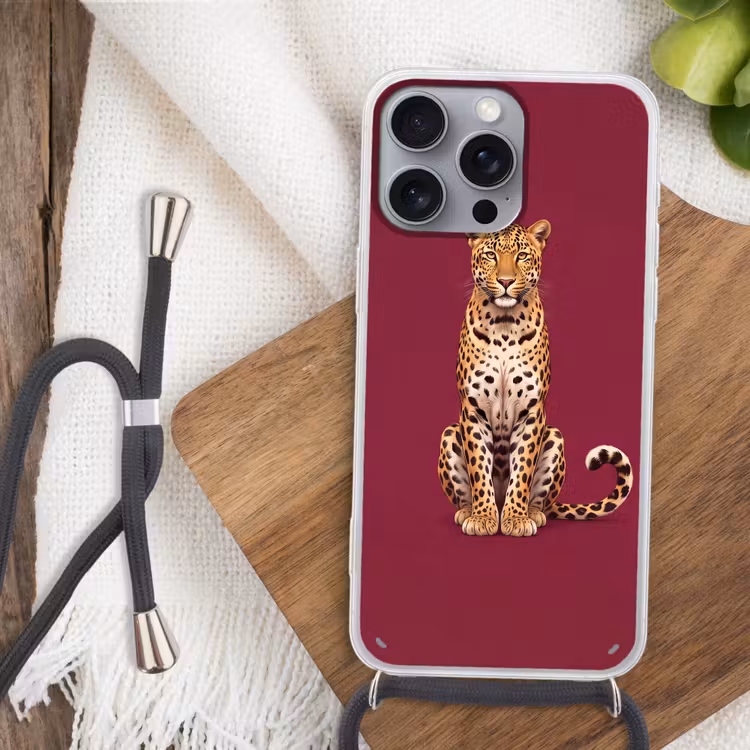Telefoonhoesje met koord - Kat - Dieren - Rood — 3