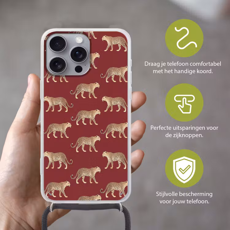 Telefoonhoesje met koord - Katten - Patroon - Rood — 4