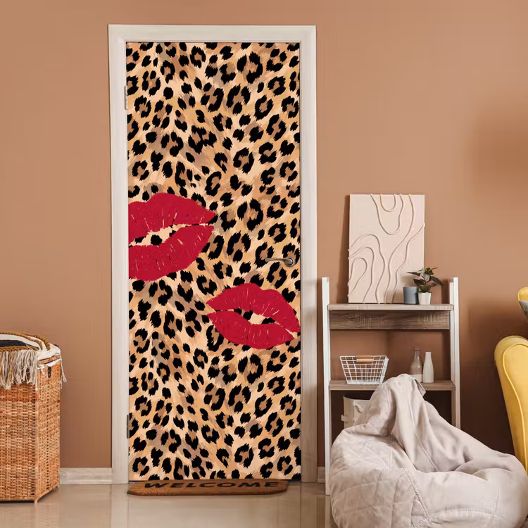 Deursticker - Kusafdruk - Dierenprint - Rood — 2