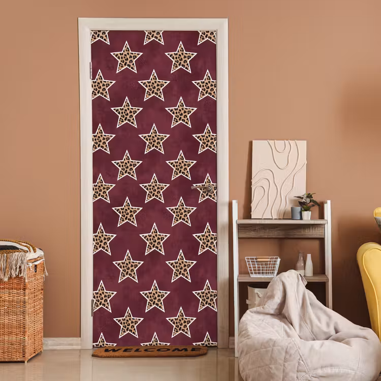 Deursticker - Sterren - Luipaardprint - Rood — 2