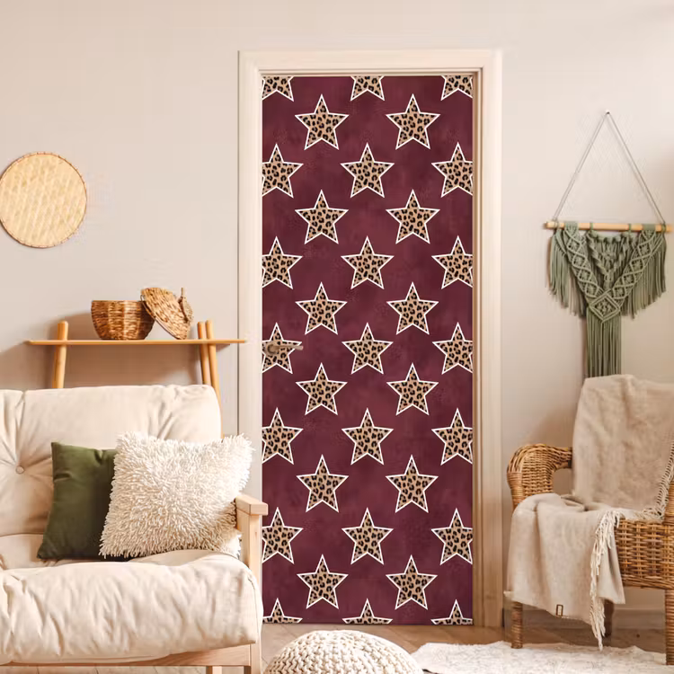 Deursticker - Sterren - Luipaardprint - Rood — 4