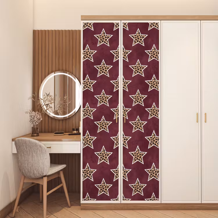 Deursticker - Sterren - Luipaardprint - Rood — 5