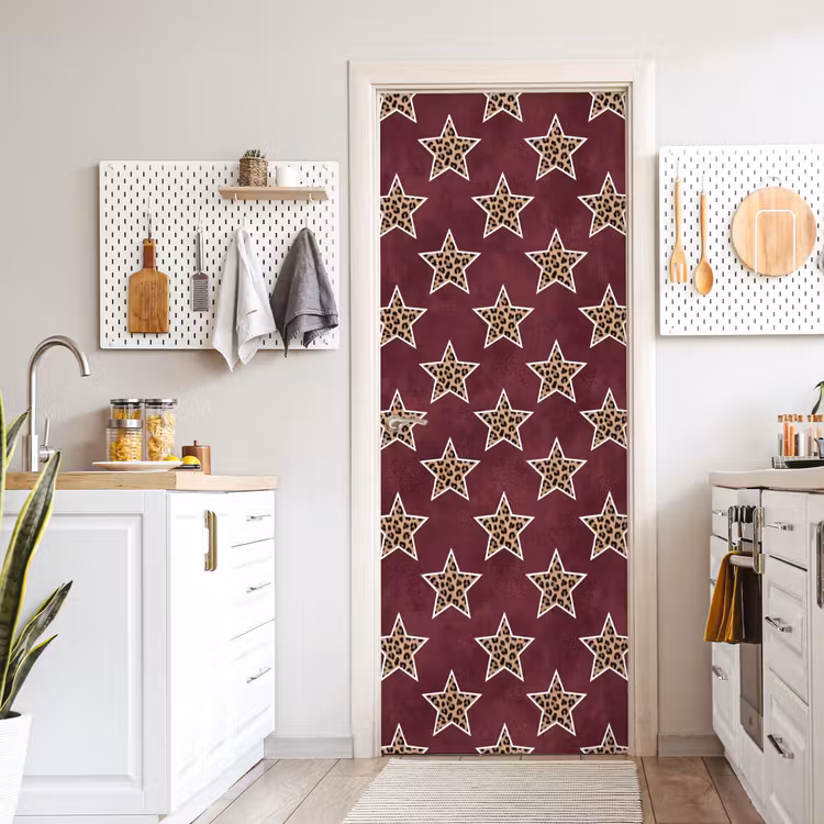 Deursticker - Sterren - Luipaardprint - Rood — 7