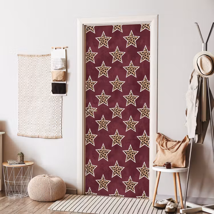 Deursticker - Sterren - Luipaardprint - Rood — 8