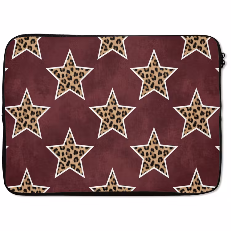 Laptophoes Sterren - Luipaardprint - Rood — 1