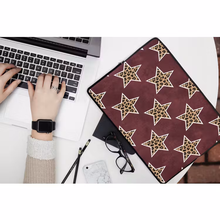 Laptophoes Sterren - Luipaardprint - Rood — 3