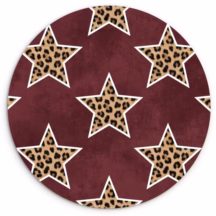 Muurcirkel glas - Sterren - Luipaardprint - Rood — 1
